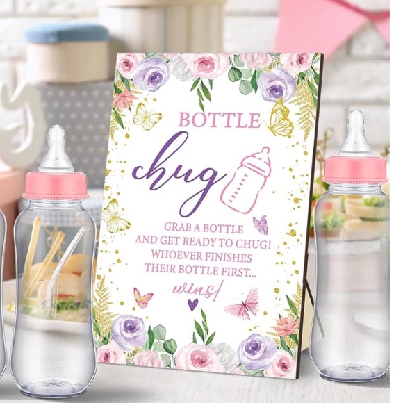 Bottle Chug Baby Shower Game Sign - Picture 1 of 5